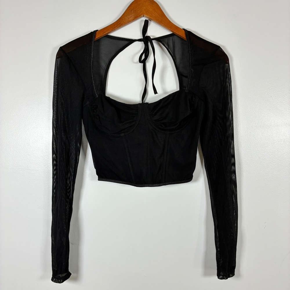 Corset Top XS Sheer Mesh Ruched Crop Top Goth Grunge Y2k Clubwear Emo Alt Party